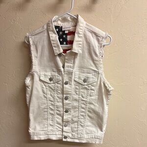Shyanne White Denim Vest with American Flag Lining